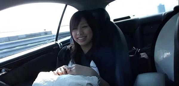  Petite Asian chick swallows a hairy boner in the car